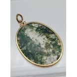 A 14ct gold and green moss agate pendant. [4.5x3cm] [large hoop- plated]
