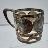 Antique German 800grade silver coin design cup holder. [187.34grams] [7cm in height]