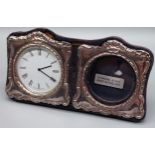 A Birmingham silver clock and photo frame duo. [6.5x13cm]