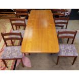 A Mid century hand made Scandinavian style dining table with 6 matching chairs. [73.5x222x86cm]