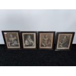 A lot of four antique framed black and white portrait engravings depicting people of importance; '