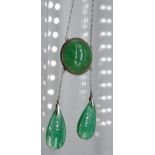 A White metal and green agate necklace. Stamped to the hoop. [38cm in length- chain]