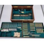A Walker & Hall Ltd. large canteen of cutlery, three tray section set. Fitted within an oak case.