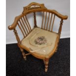An Edwardian inlaid corner chair. [Needs reupholstered]