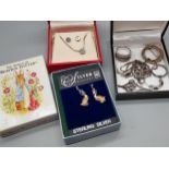 A Pair of silver and enamel Beatrix potter earrings, various 925 rings, necklace and pendants.