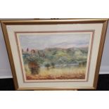 A Large watercolour depicting oasis style landscape. Painted by M G Rugani and dated 97. [Frame