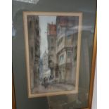 Antique Dutch watercolour depicting town alley way. Signed. [frame 43x30cm]