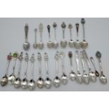 A Selection of Sterling silver and enamel souvenir spoons together with various plated spoons