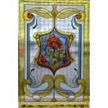 A Large early 20th century hand painted glass window/ door panel. Designed in an art nouveau manner.