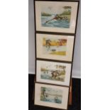 A Lot of four French comic signed coloured etchings, Signed in pencil by the artist Boris O'