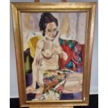 A Large nude lady painting on canvas fitted within a gilt frame. Signed Kathleen Cox. [Frame