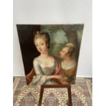 An 18th/19th century oil painting on canvas depicting two ladies posing [74x61cm]