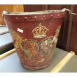 A Georgian/ Victorian leather fire bucket showing a royalty crest and crown. [27cm in height]