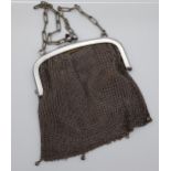 A vintage E.P Chain mail purse/ bag. Designed with to blue stone finials.