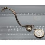 Antique Silver Swiss 935 gents half hunter pocket watch. Together with a white metal albert chain