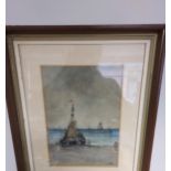 Antique Dutch watercolour depicting boat on the shore. Signed. [Frame measures 48x39cm]