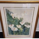 M. G. Rugani Original watercolour depicting white lilies. Dated 97. [Frame measures 92x78cm]