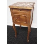 Antique style French pedestal leg, side cabinet. Designed with a marble top. [Needs new hinge for