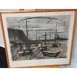 Bernard Buffet 'Harbour in Brittany' print/ lithograph? [Frame measures 64x74cm]