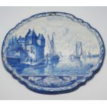 A Large 19th century tin glaze blue and white Delft wall plaque. [47x56cm]