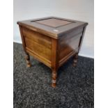Antique stained wood sewing box containing sewing accessories [44x39x39cm]