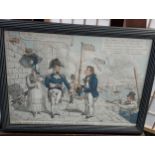 Antique hand coloured engraving titled 'The Merry Ships Crew or Nautical Philosophers ' [frame