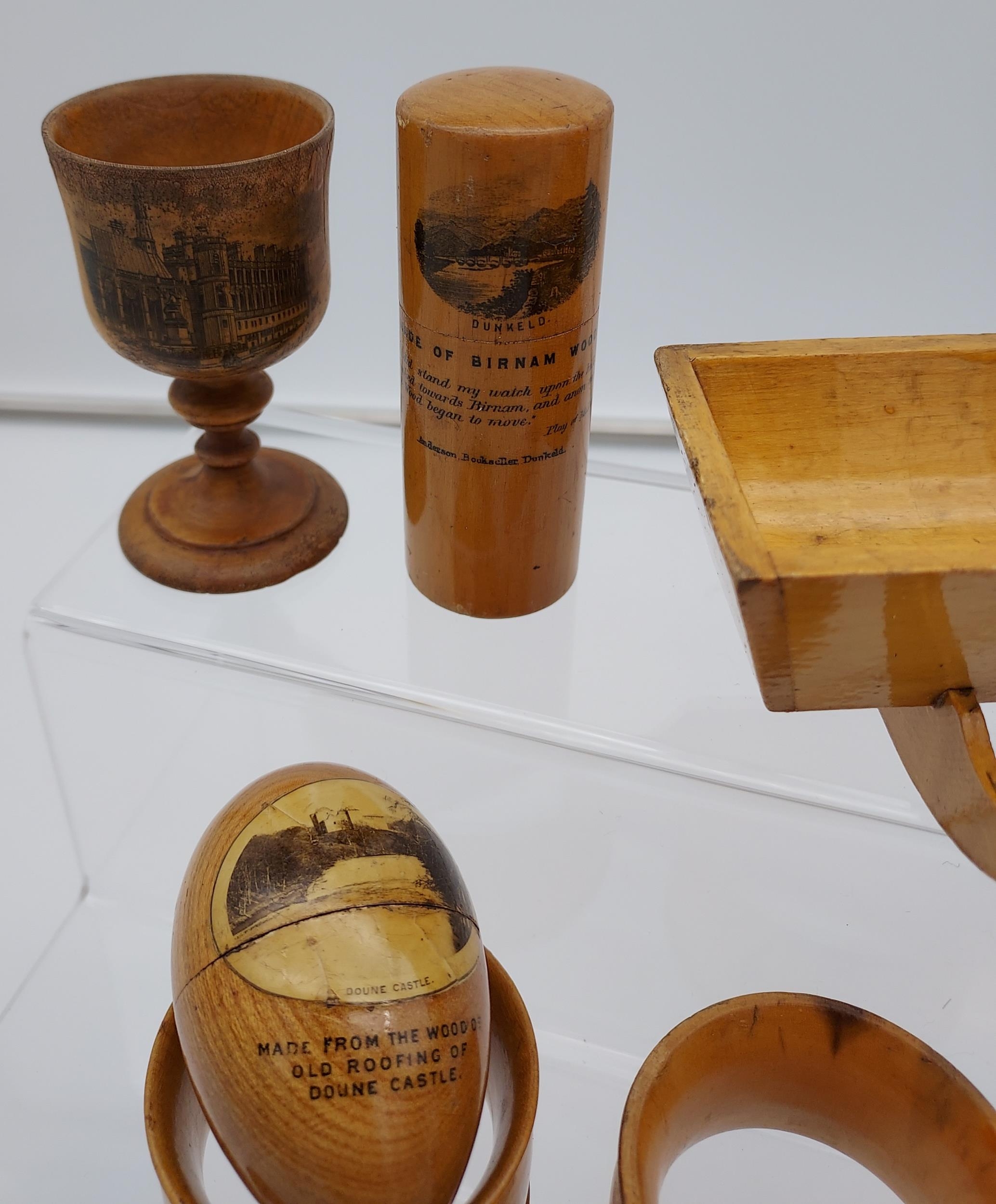 A Collection of 12 various Mauchline ware items to include napkin rings, glasses holder, egg cup, - Image 2 of 2