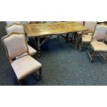 An Impressive Reproduction hardwood dining room table with 6 matching chairs. [78x180x82cm]