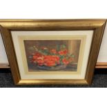 F.J. Hackman Original still life watercolour depicting flowers with a bowl. Dated 1944. [Frame