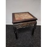 Antique Chinese hand carved side table with marble top.[48x42x42cm]