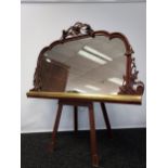 Victorian solid carved mahogany overmantle mirror with brass base and original mercury/ silver