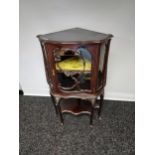An antique Chippendale style ornate corner display cabinet. Comes with a key. [119x50x50cm]