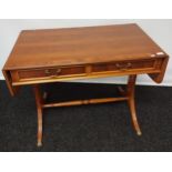 Reproduction yew wood drop end sofa table with two under drawers [73x148x56cm]