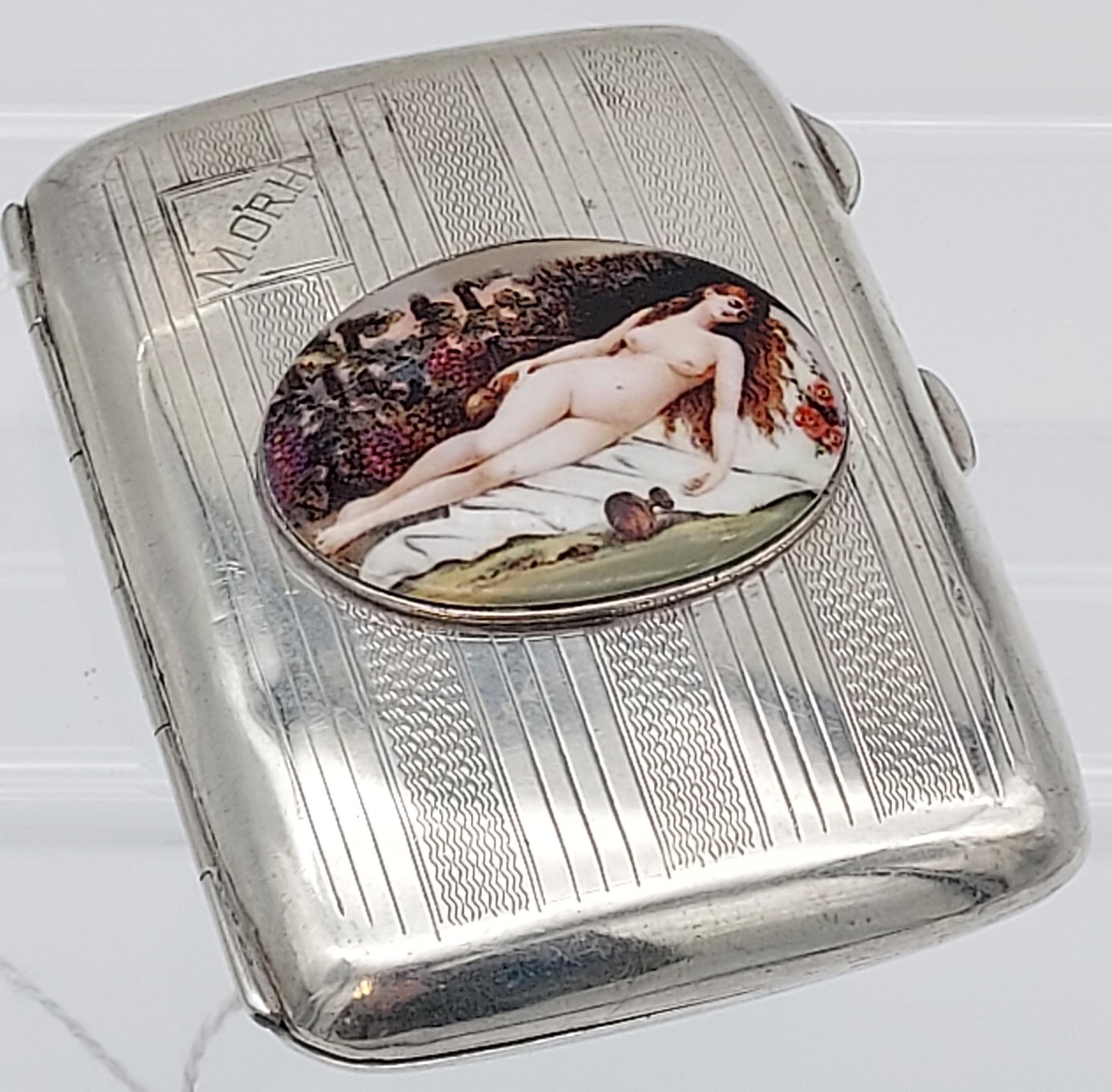 An antique silver case with nude enamel plaque [54.79g]