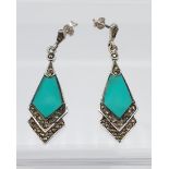 A pair of silver & turquoise art deco style earrings