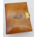 Antique Mauchline ware Kelso Abbey photo album containing a collection of photographs