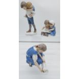 A Lot of three B&G Denmark made figurines. To include Lady feeding cat, Children reading and man