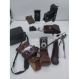 A Selection of vintage cameras to include Ensign 320 Selfix bellow camera, Kodak bellow camera,