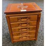 Hardwood oriental 5 drawer jewellery chest