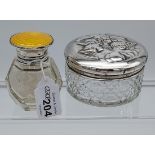 A Birmingham silver and yellow enamel topped dressing table preserve pot together with a