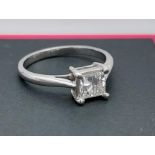 An 18ct white gold princess cut diamond single stone ring [60 points approx] [2.93g]
