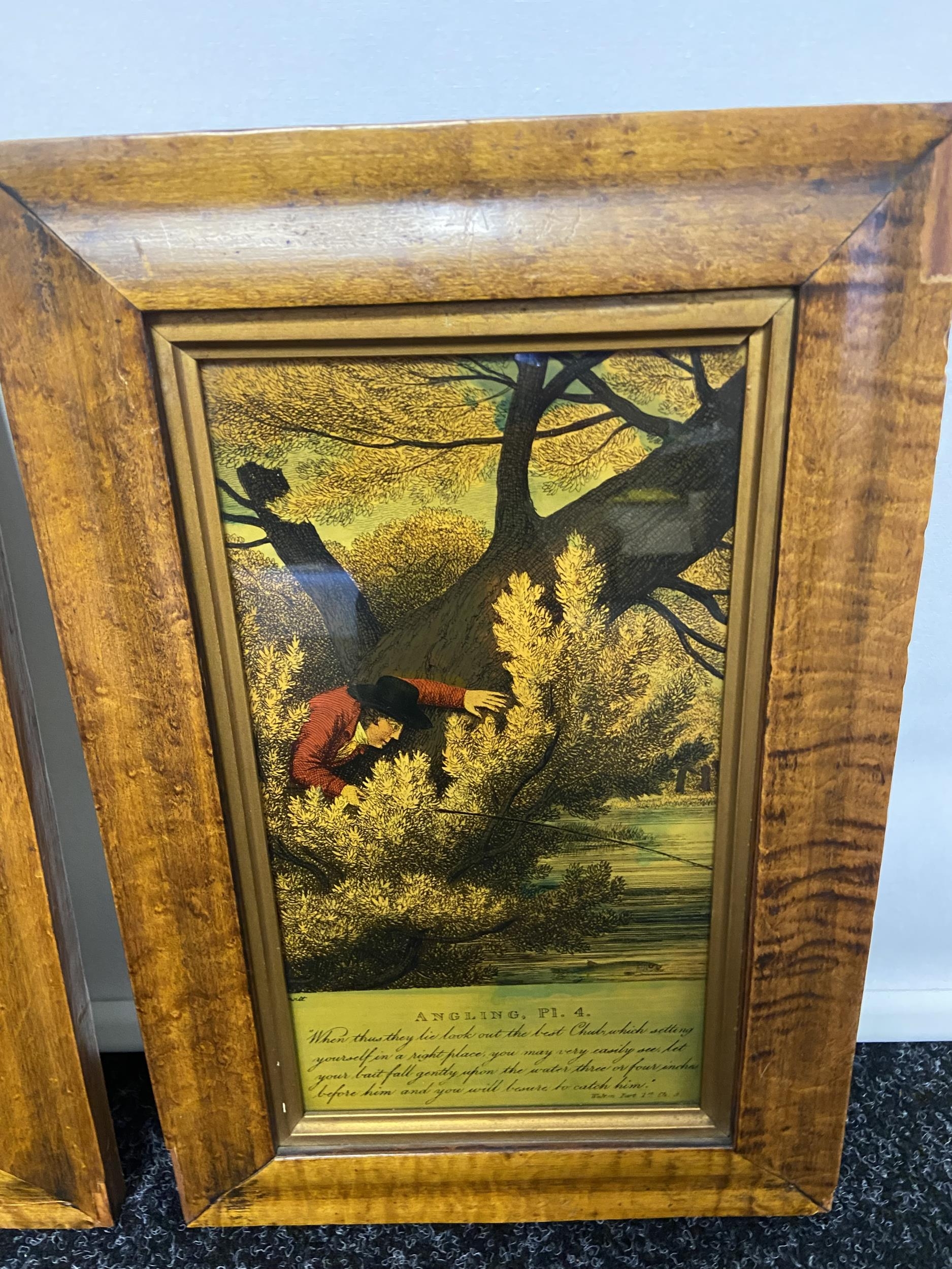 A Lot of four antique 18th/ 19th century four part angling story, painted panels. Fitted within Bird - Image 7 of 7