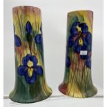 A Rare pair of Wemyss ware Jazzy Iris pattern vases. Impress to base 'Leven Vase RH&S' Signed Wemyss