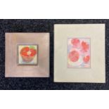Ann Patrick Two original artworks, oil on boards titled 'Strawberries & Poppies in the little