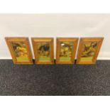 A Lot of four antique 18th/ 19th century four part angling story, painted panels. Fitted within Bird