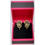 A pair of yellow gold sapphire & diamond earrings [5.64g]
