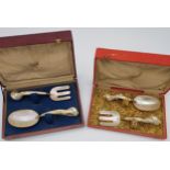 Two unusual boxed mother of pearl and shell made fork and Caviar spoon sets.
