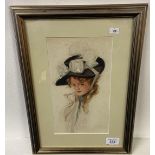 An original watercolour depicting a lady portrait, c1920's and signed W.K.