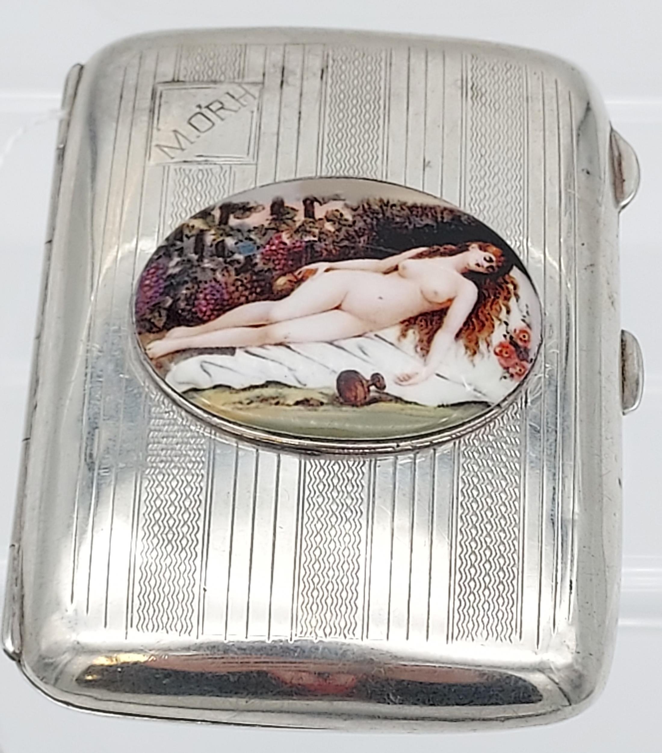 An antique silver case with nude enamel plaque [54.79g] - Image 2 of 5