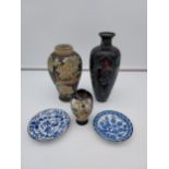 A Selection of Chinese and Japanese collectables to include Cloisonne dragon and floral design vase,